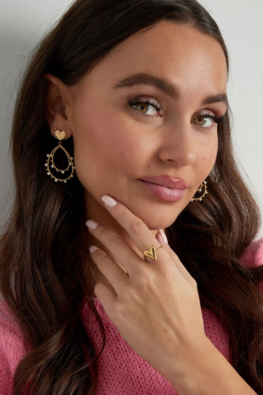 Earrings Heart Drop and Pearls