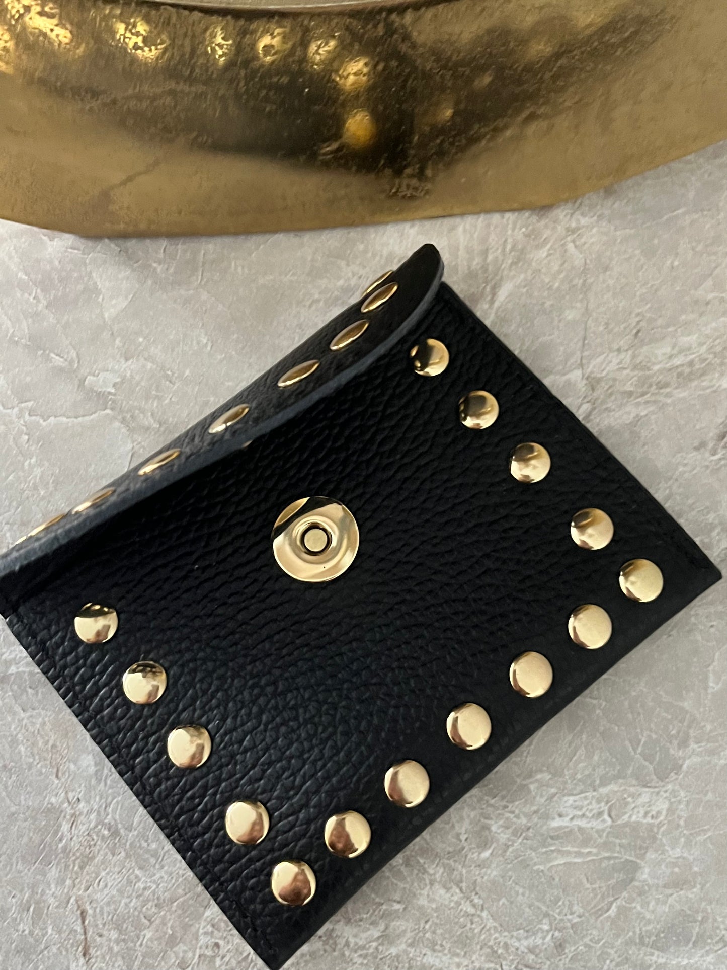 Jenna Leather Studded Card Holder | Black