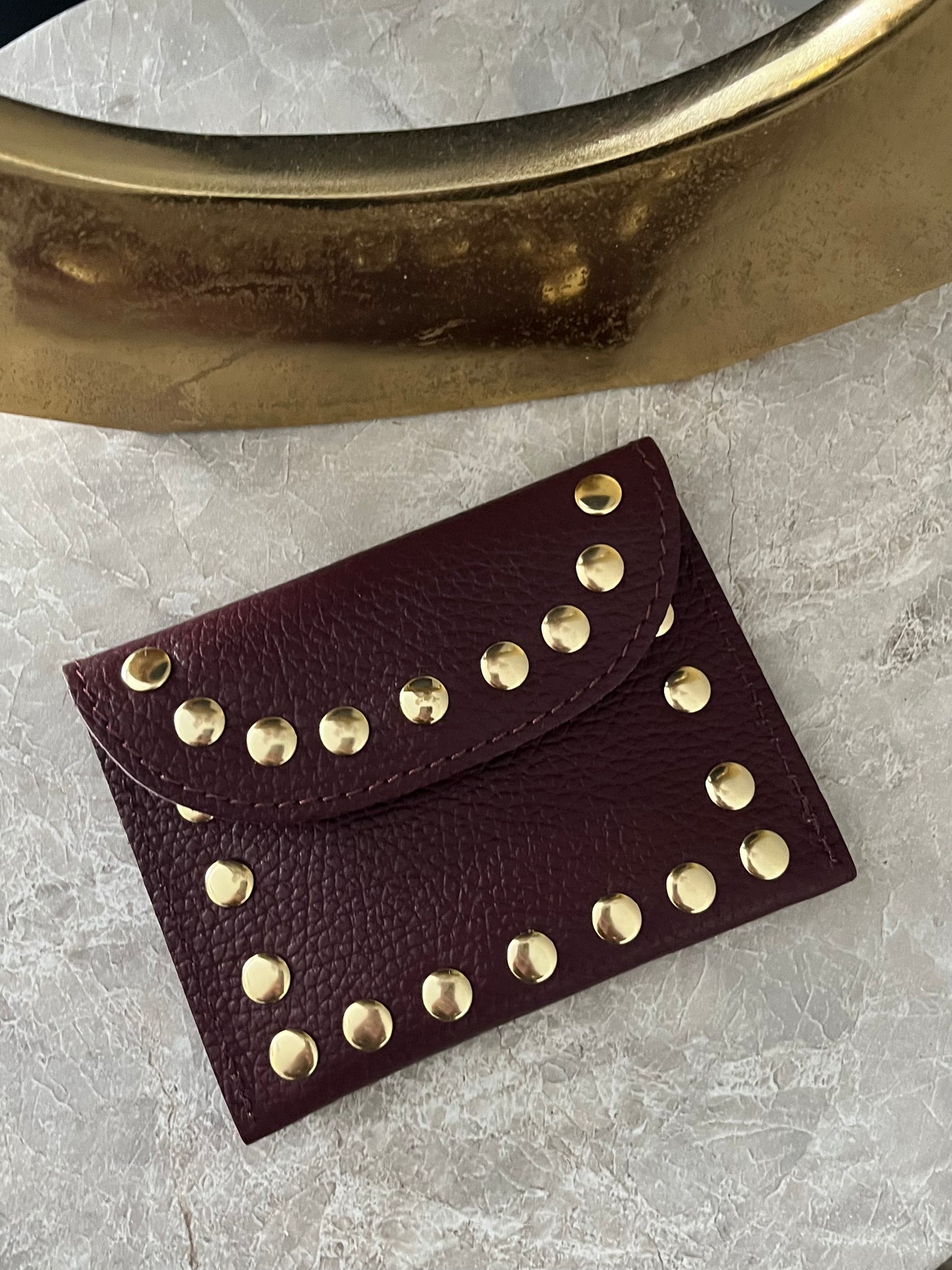 Jenna Leather Studded Card Holder | Burgundy