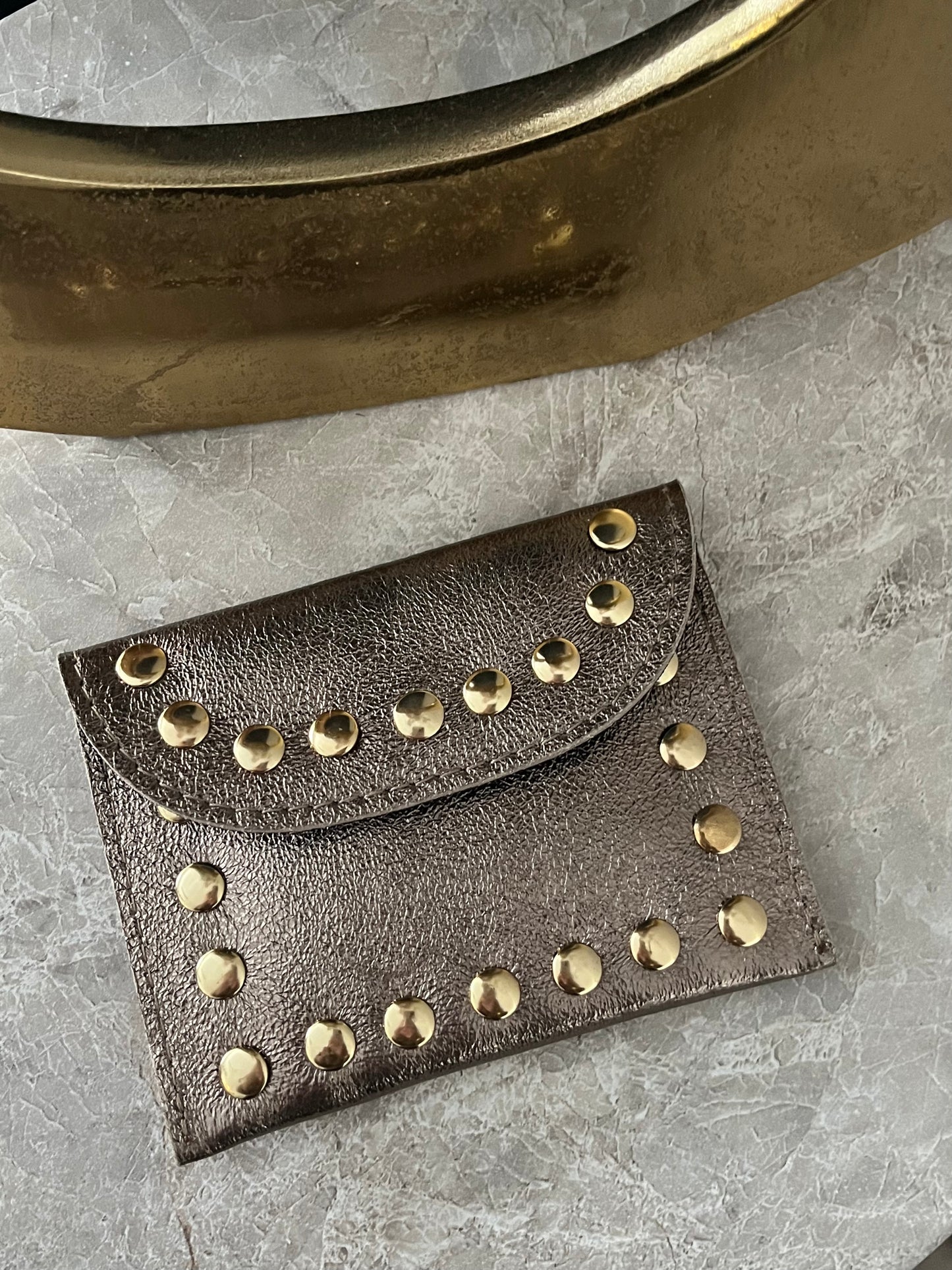 Jenna Metallic Leather Card Holder | Bronze