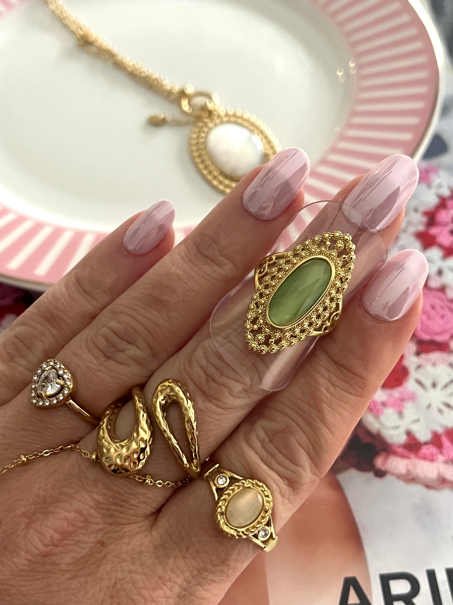 Bague Bohème Pierre Verte | R004