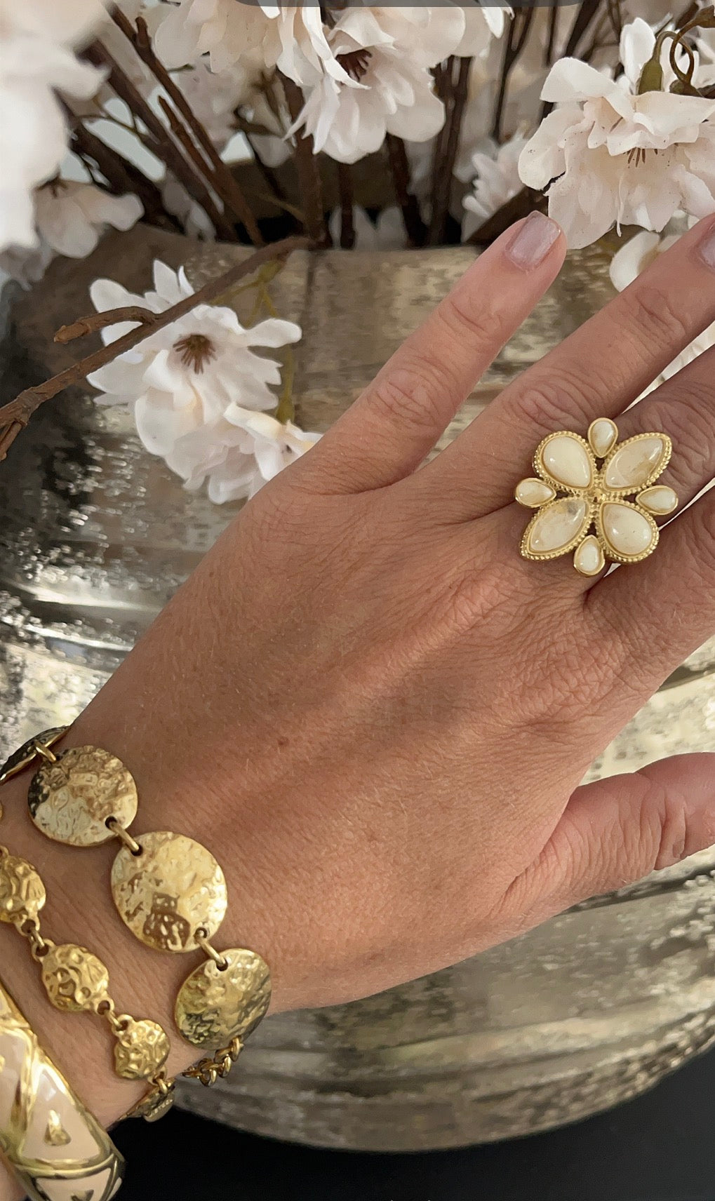 Wild Flower Statement Ring | Beige