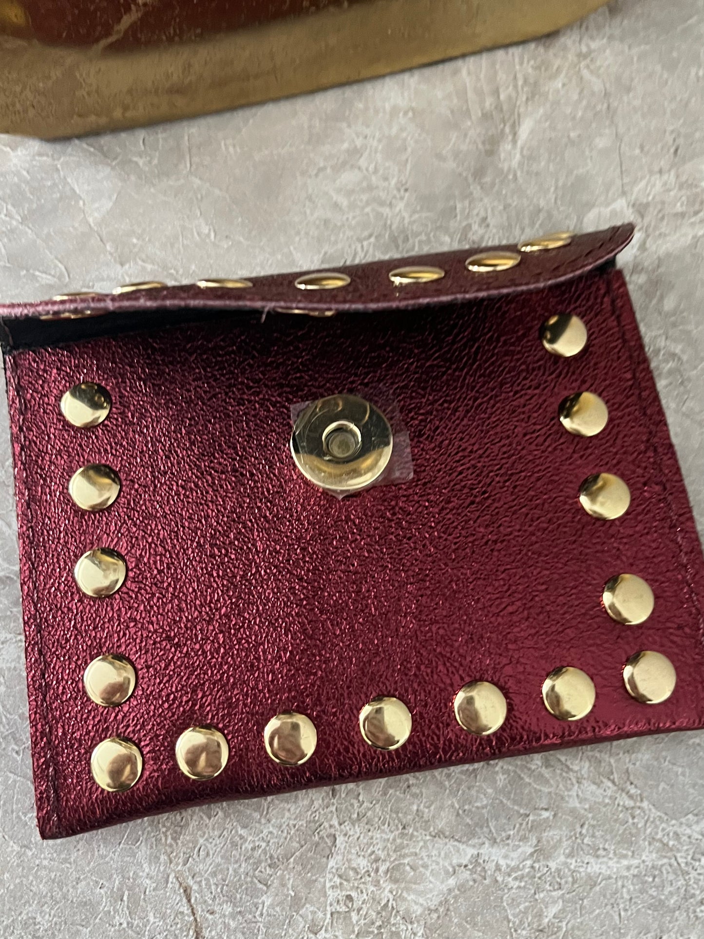 Jenna Metallic Leather Card Holder | Bordeaux