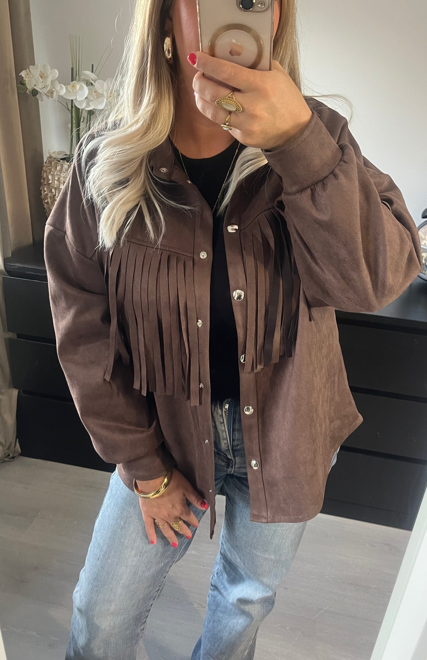 Top Celeste Franjes | Bruin
