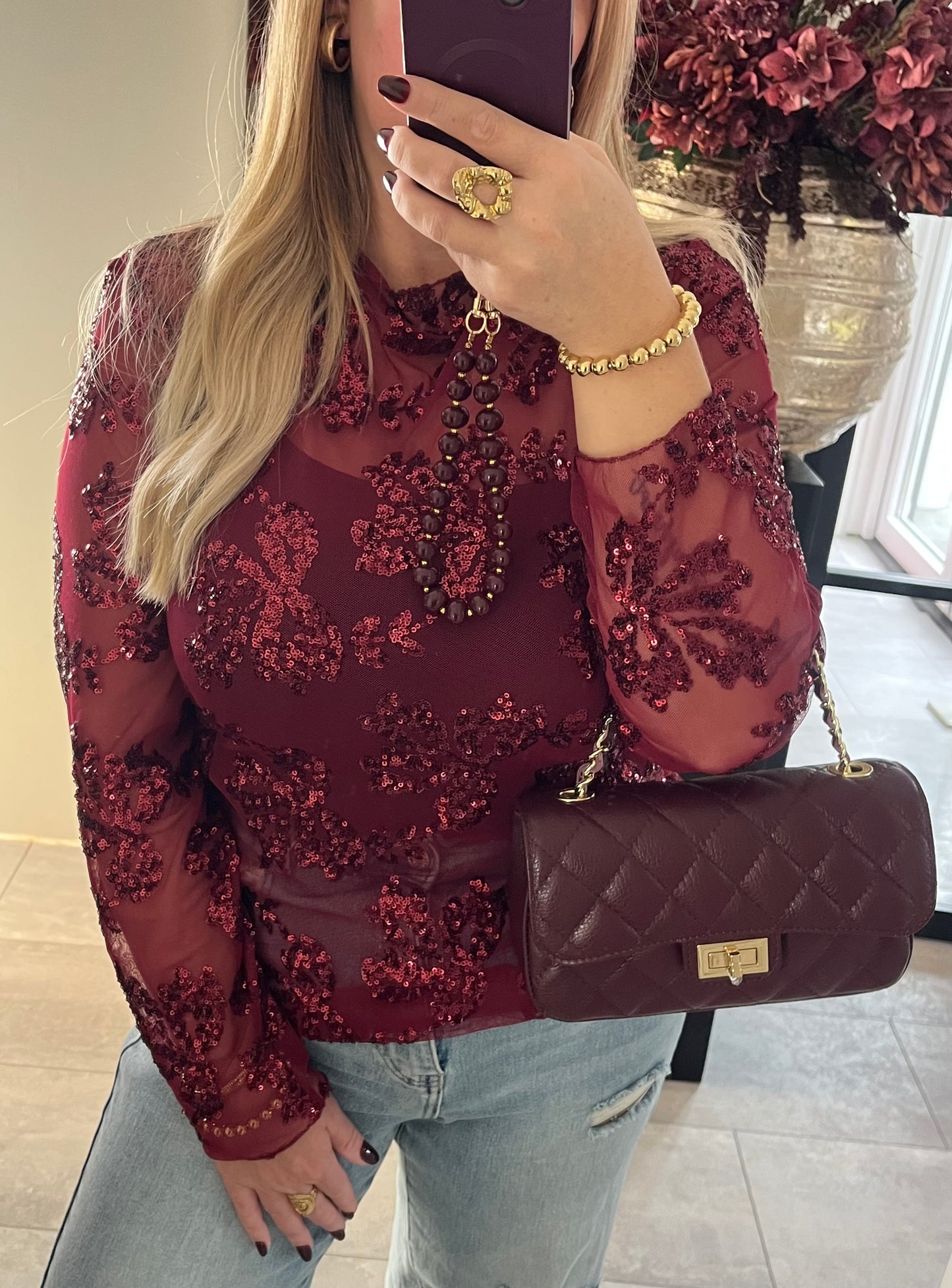 Girls Night Out Mesh Top Bordeaux | Plussize ❤️