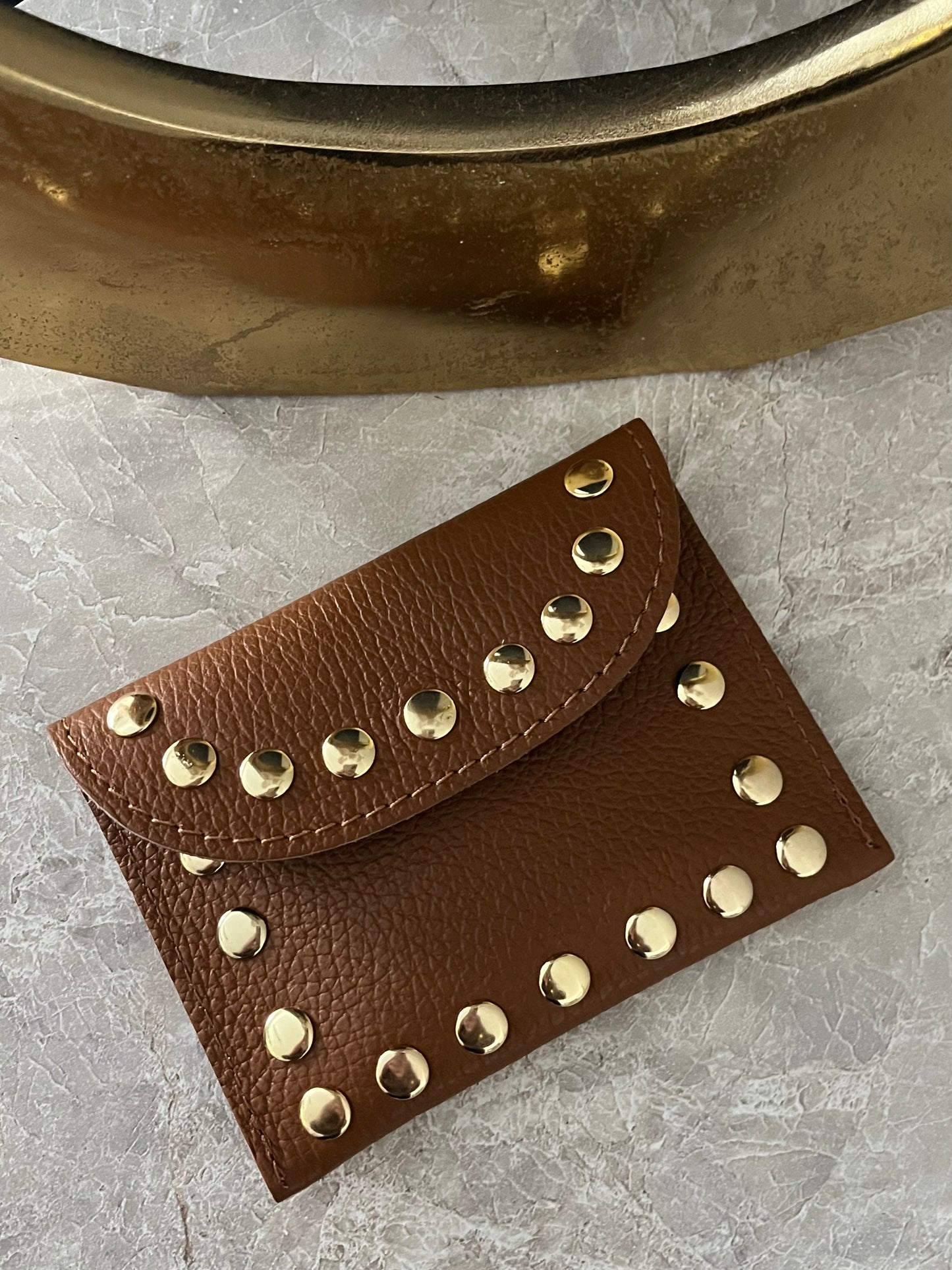 Jenna Leather Studded Card Holder | Cognac