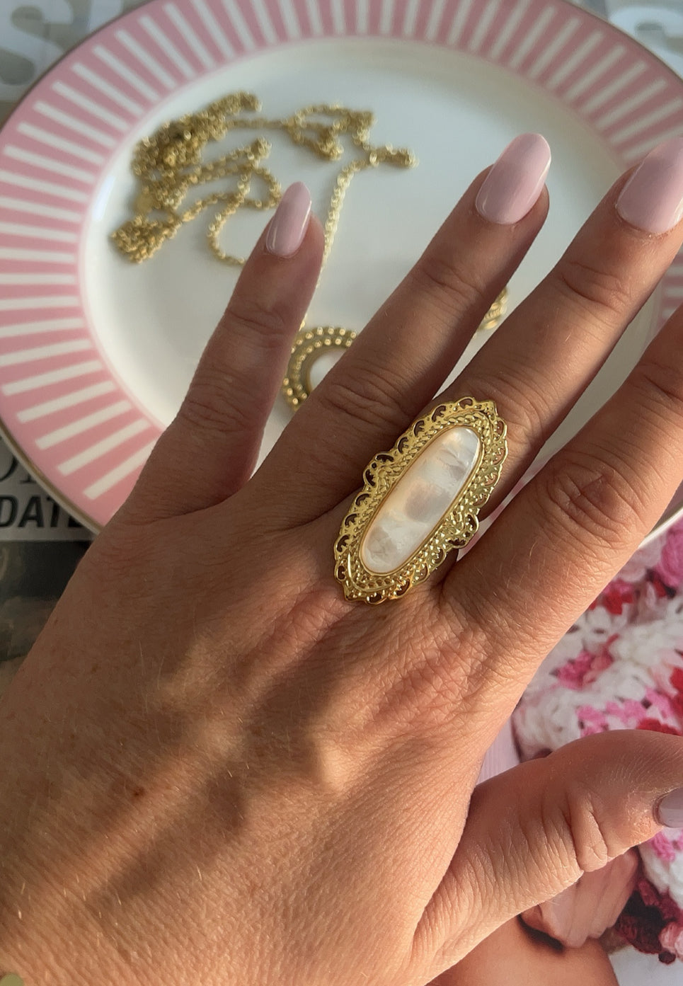 Boho Ring Big Stone White