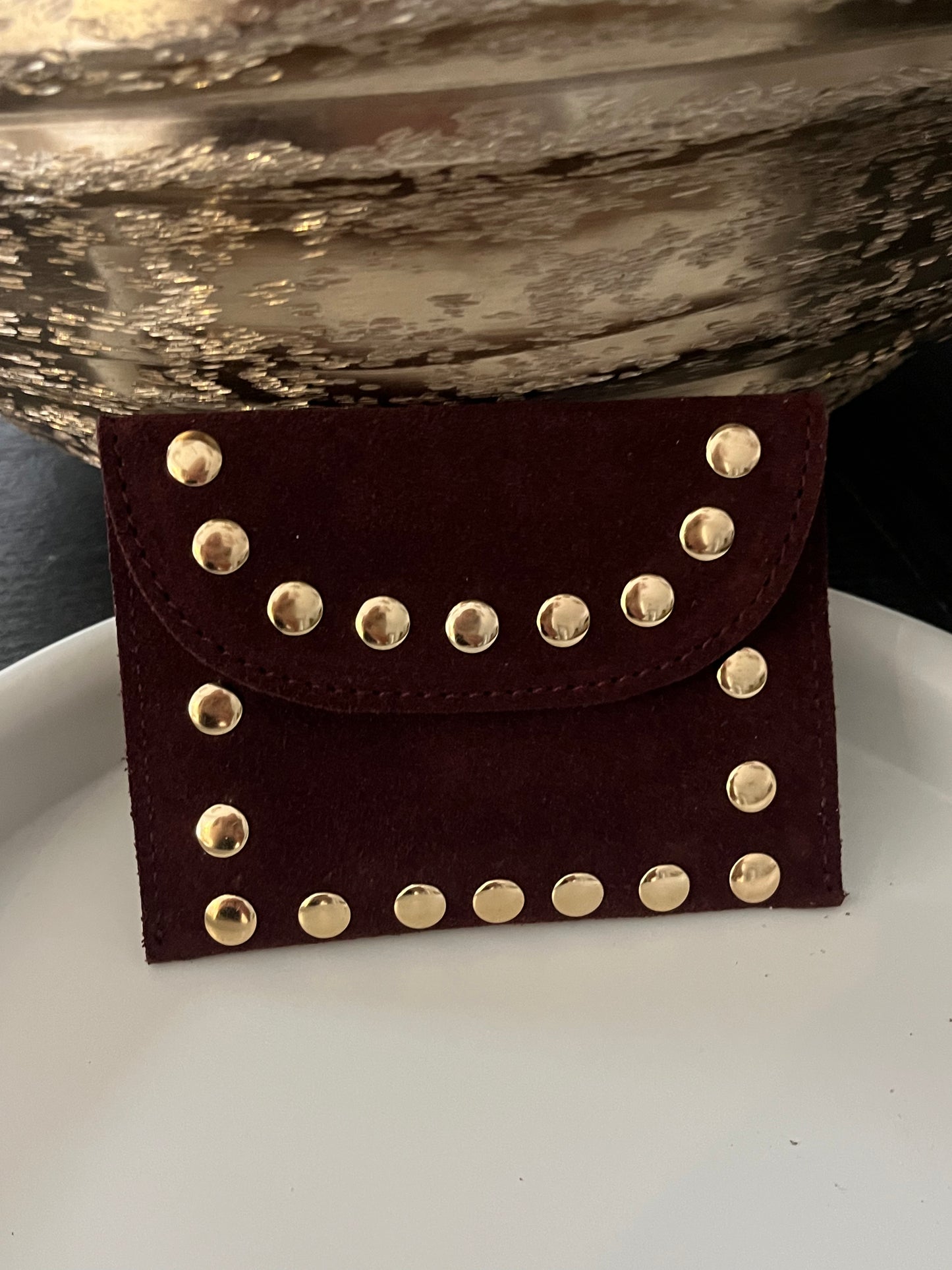 Pasjeshouder Studs Suede | Bordeaux