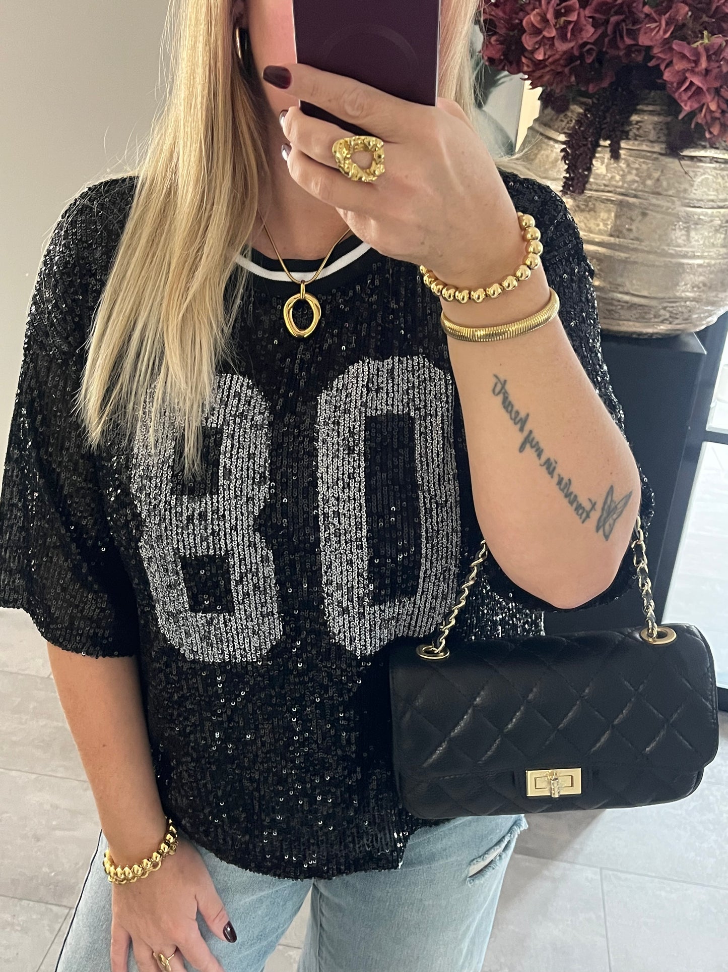 Melody Pailletten Top | Zwart