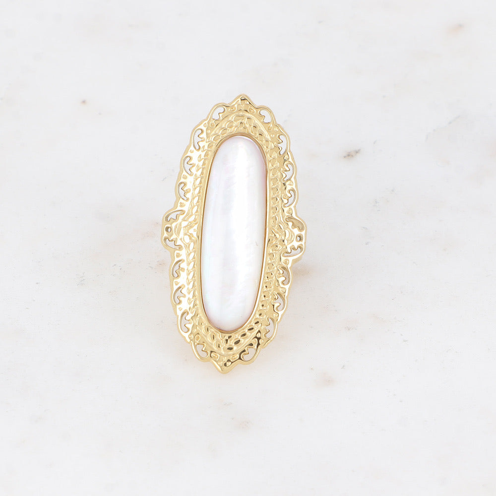 Boho Ring Big Stone White