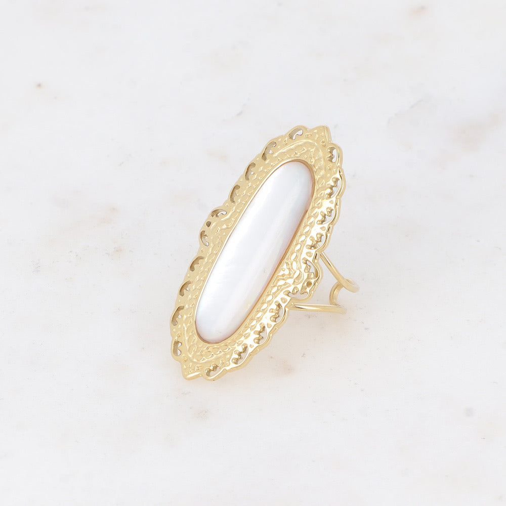 Boho Ring Big Stone White