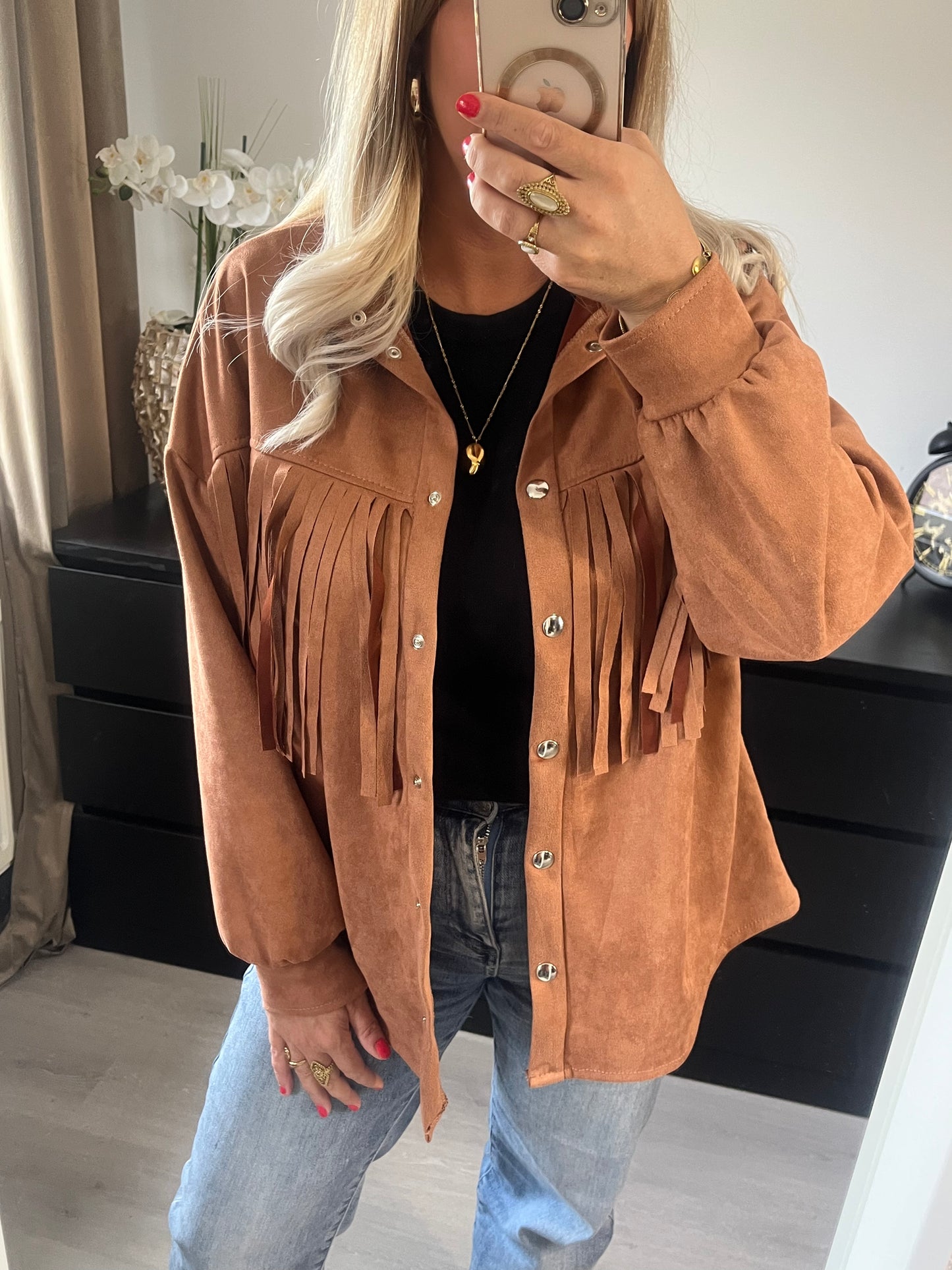 Top Celeste Franjes | Camel