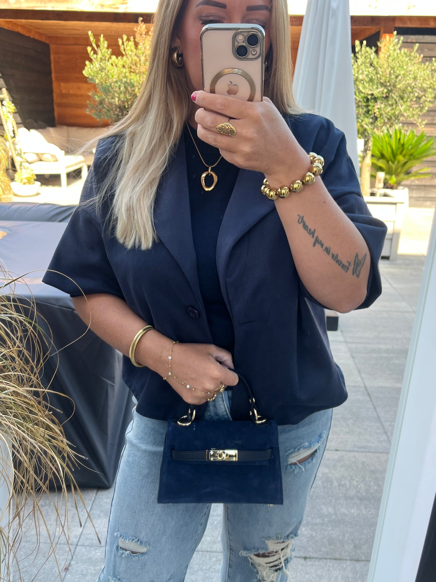 Leya Bag Suede/Leer | Donkerblauw