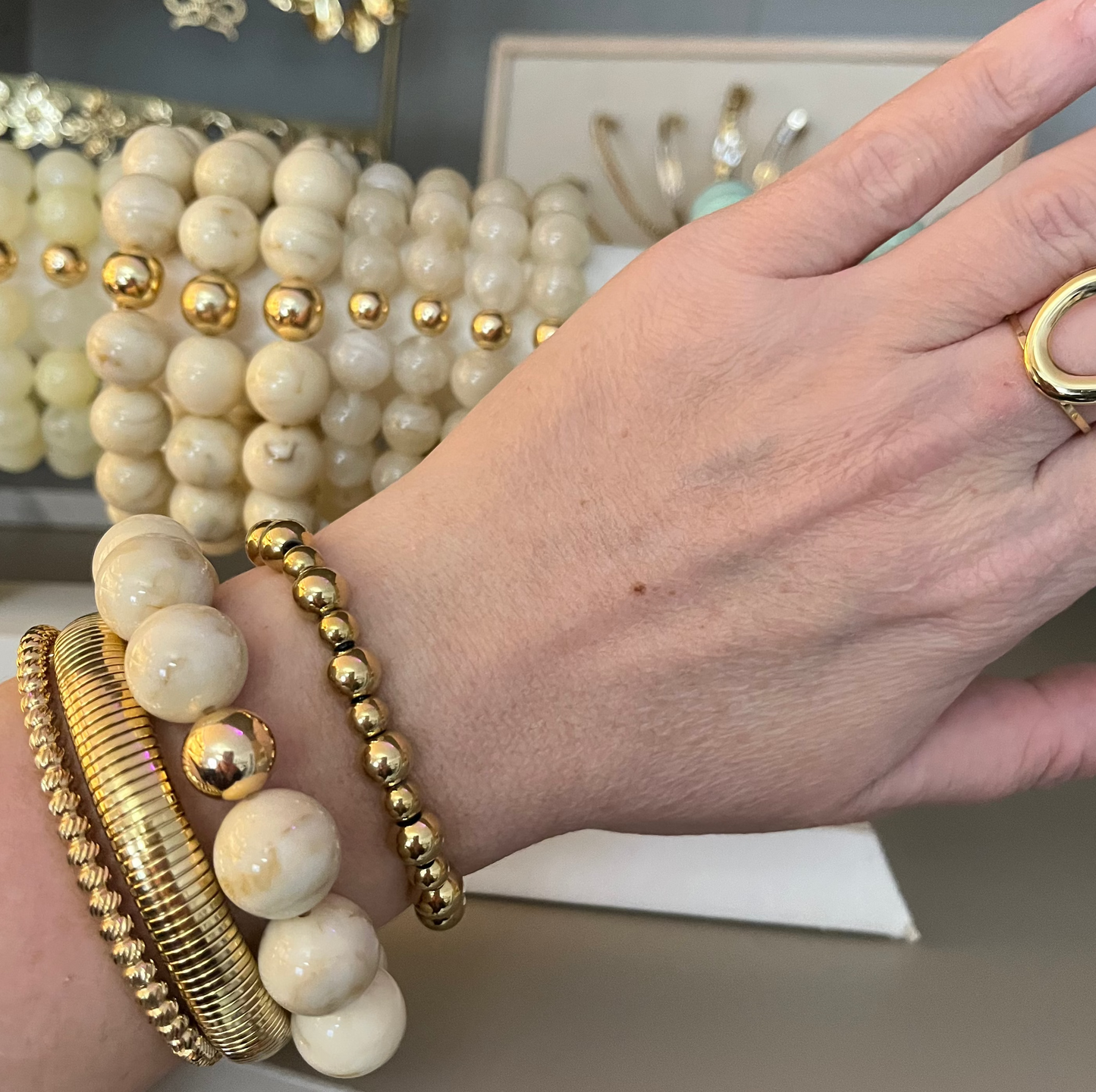 Bracelet Beads Big | Beige