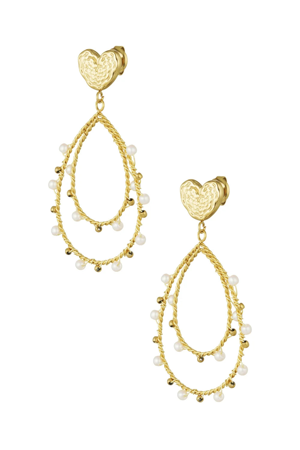 Earrings Heart Drop and Pearls