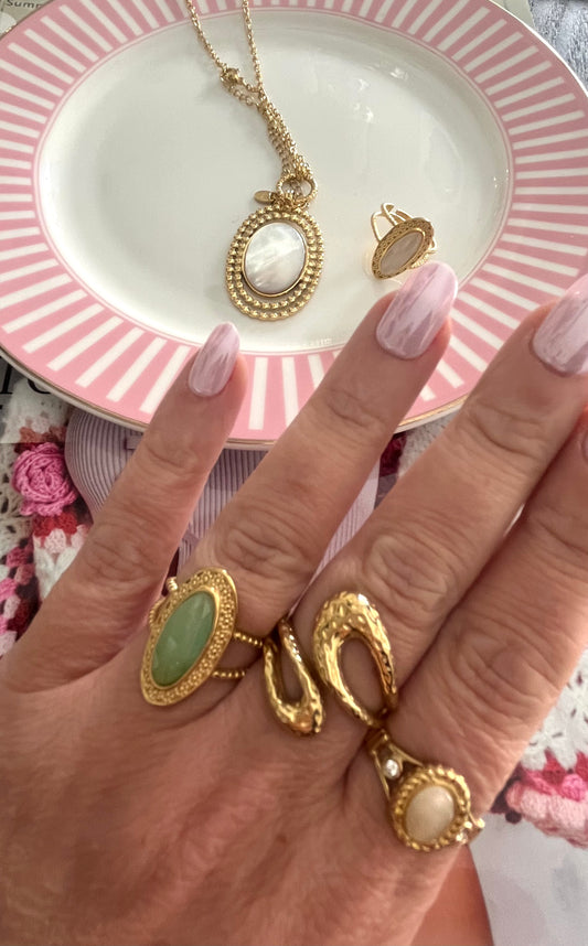 Bague Bohème Pierre Verte Petite | R003