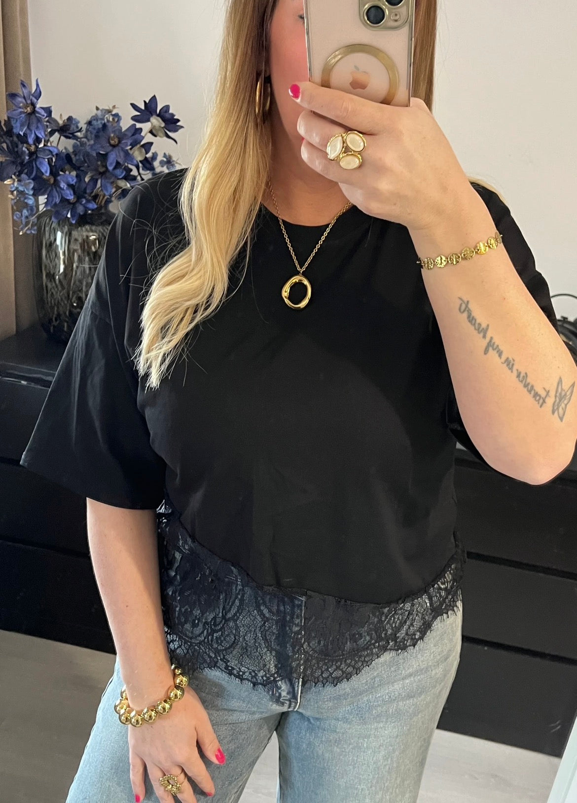 Lace Shirt | Zwart