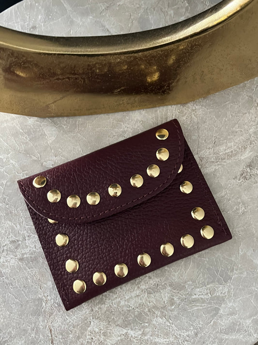 Jenna Leather Studded Card Holder | Burgundy