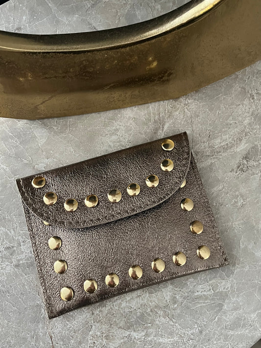 Jenna Metallic Leather Card Holder | Bronze