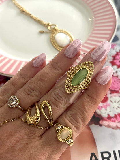 Bohemian Ring Green Stone | R004