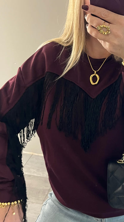 Gina Fringe Sweatshirt | Bordeaux