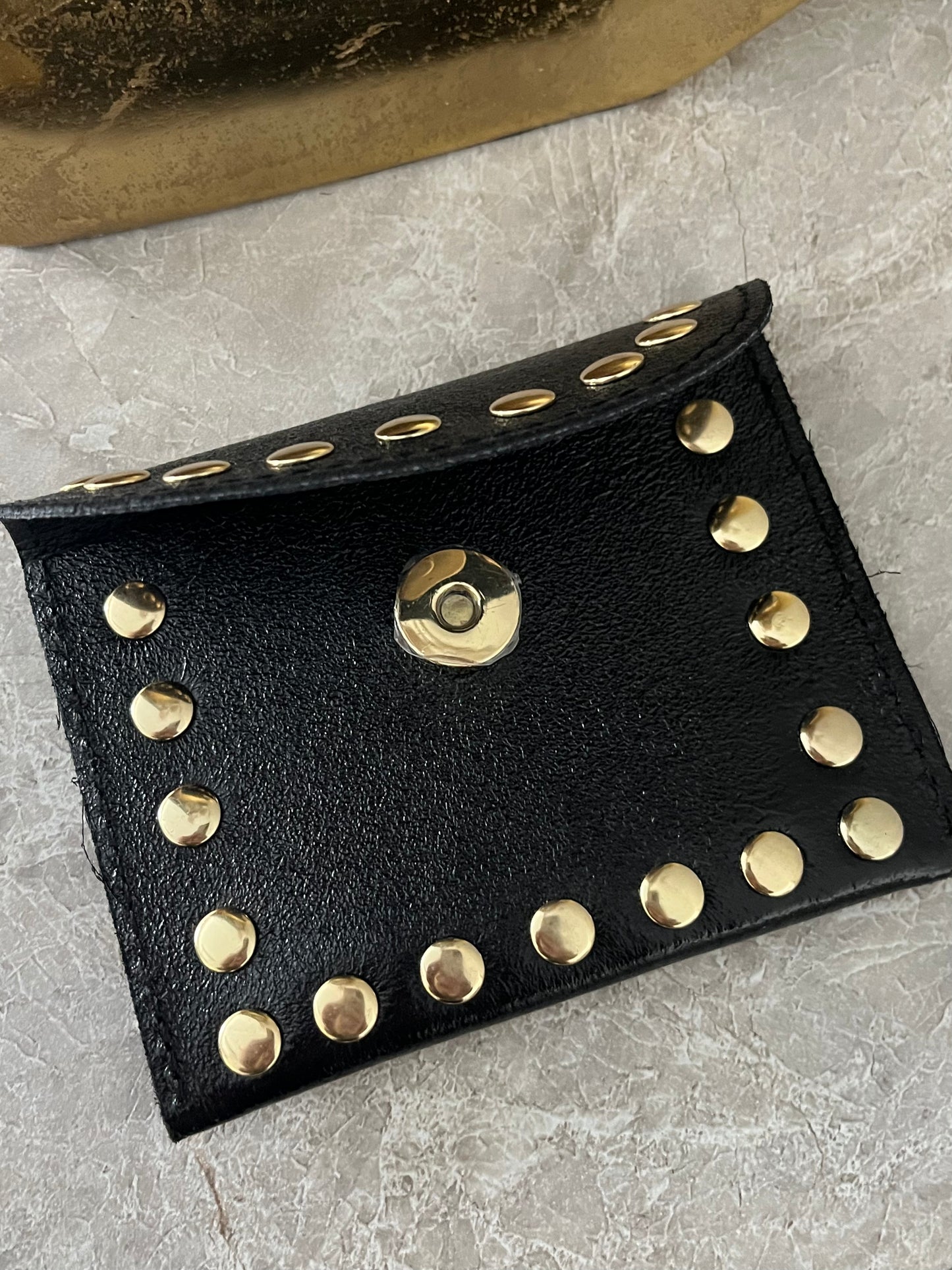 Jenna Metallic Leather Card Holder | Black