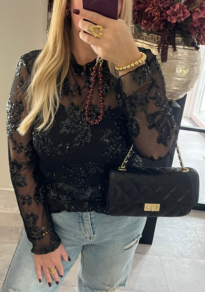 Girls Night Out Mesh Top Zwart | Plussize 🖤