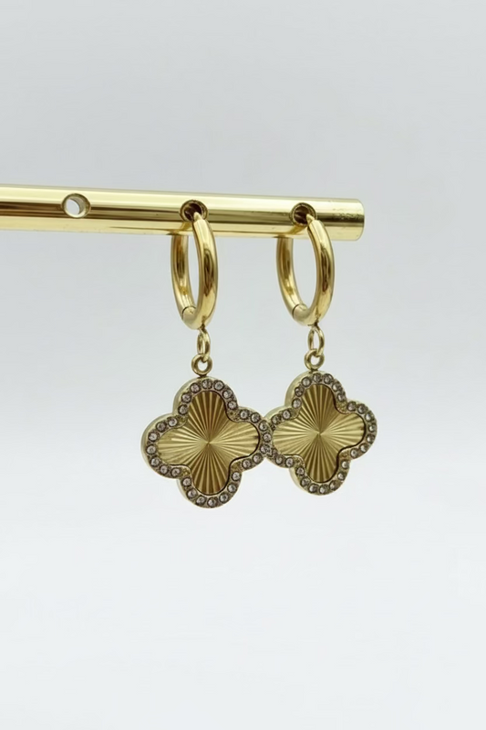 Earrings Clover Strass | Goud