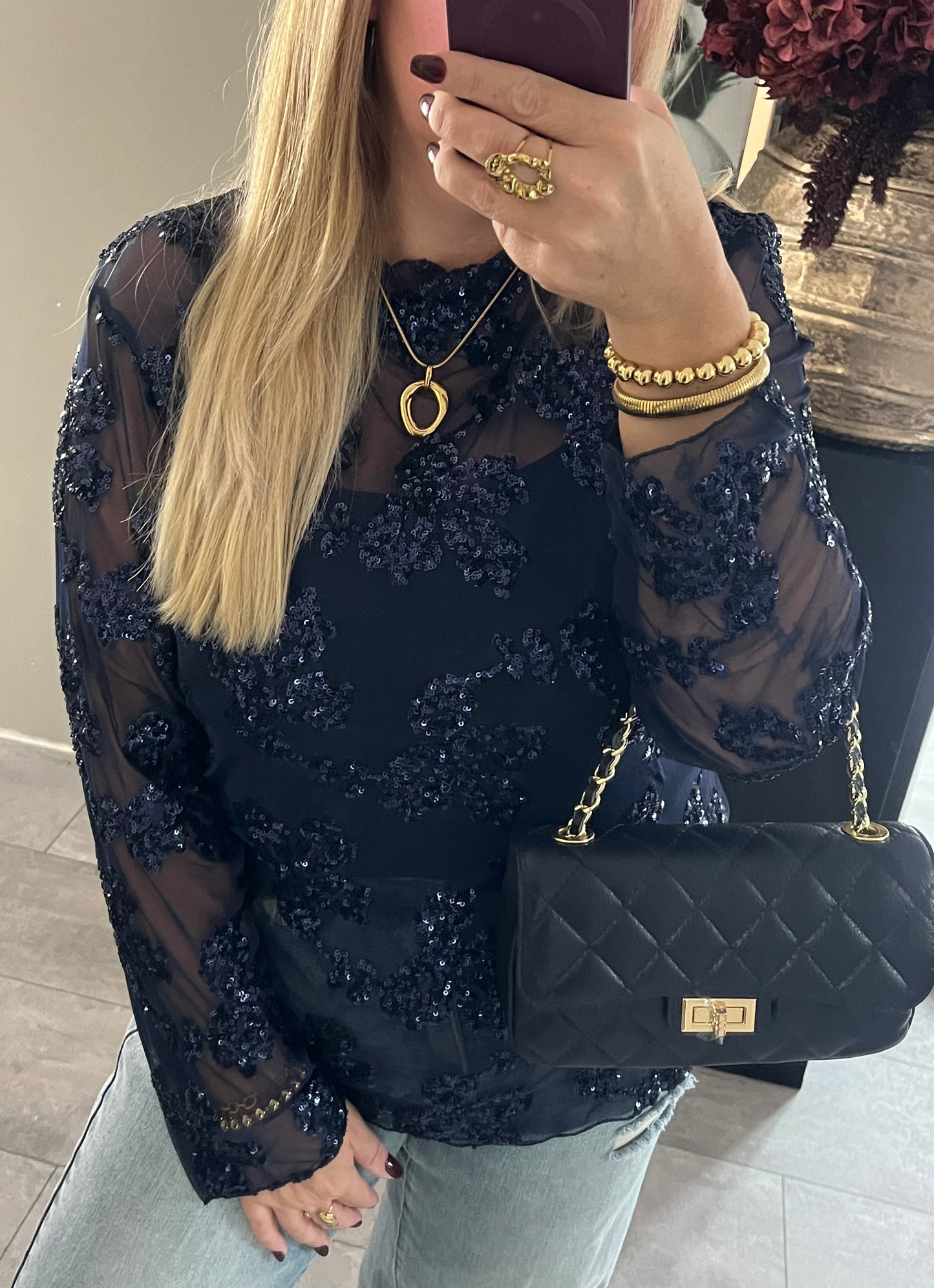 Girls Night Out Mesh Top Donkerblauw | Plussize🩷