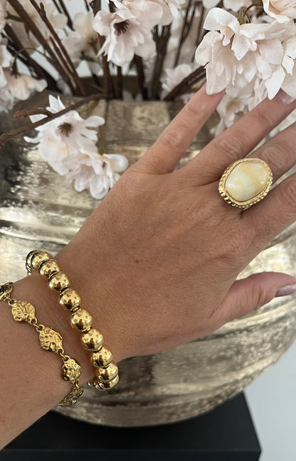 Big Stone Ring | Beige/Marmer