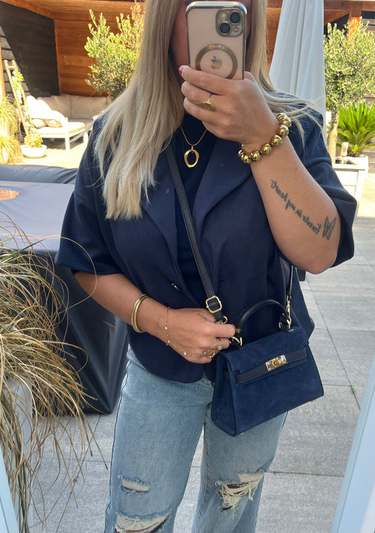 Leya Bag Suede/Leer | Donkerblauw