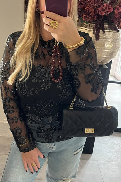 Girls Night Out Mesh Top Zwart | Plussize 🖤