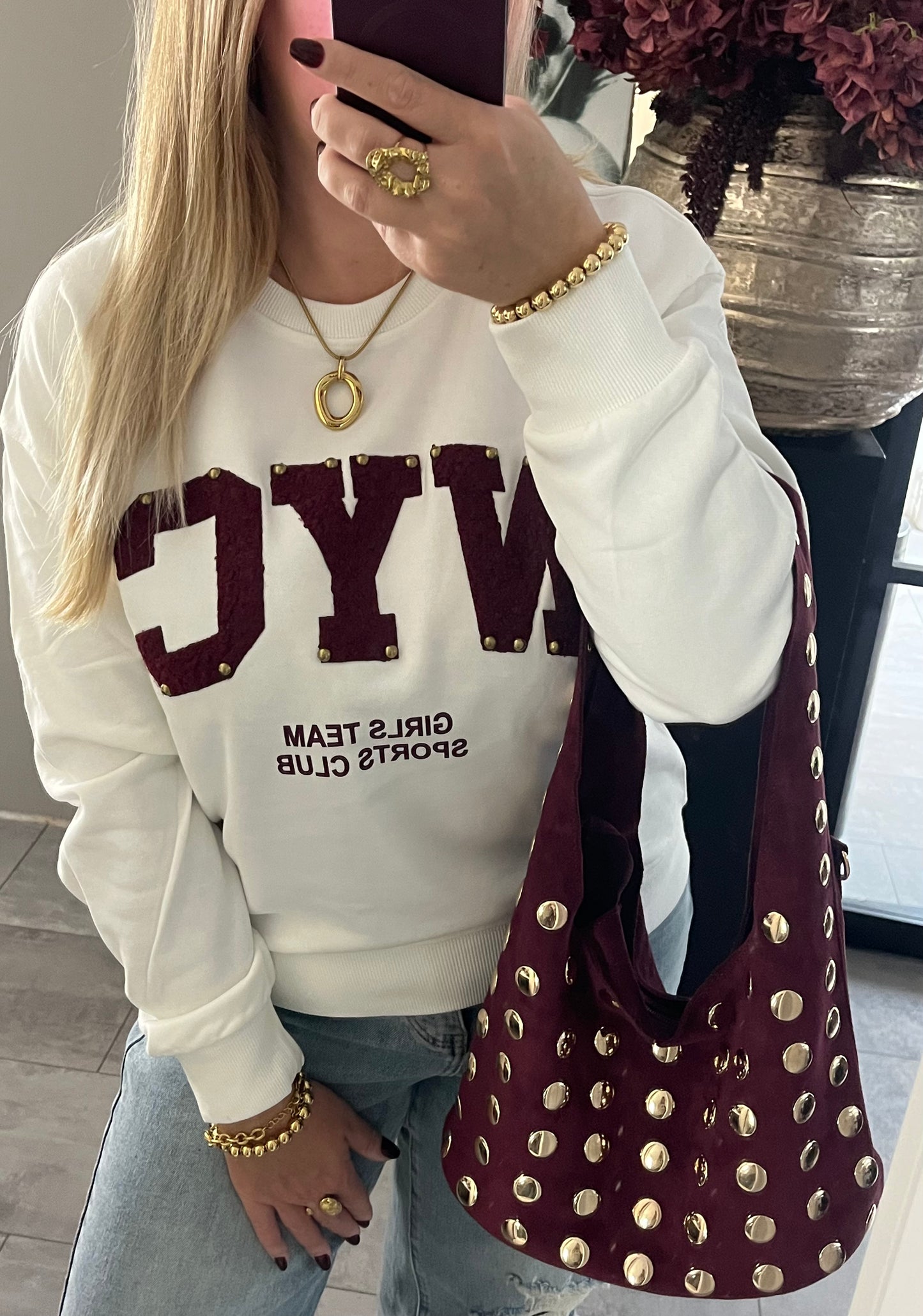 NYC Studs Sweatshirt | Bordeaux