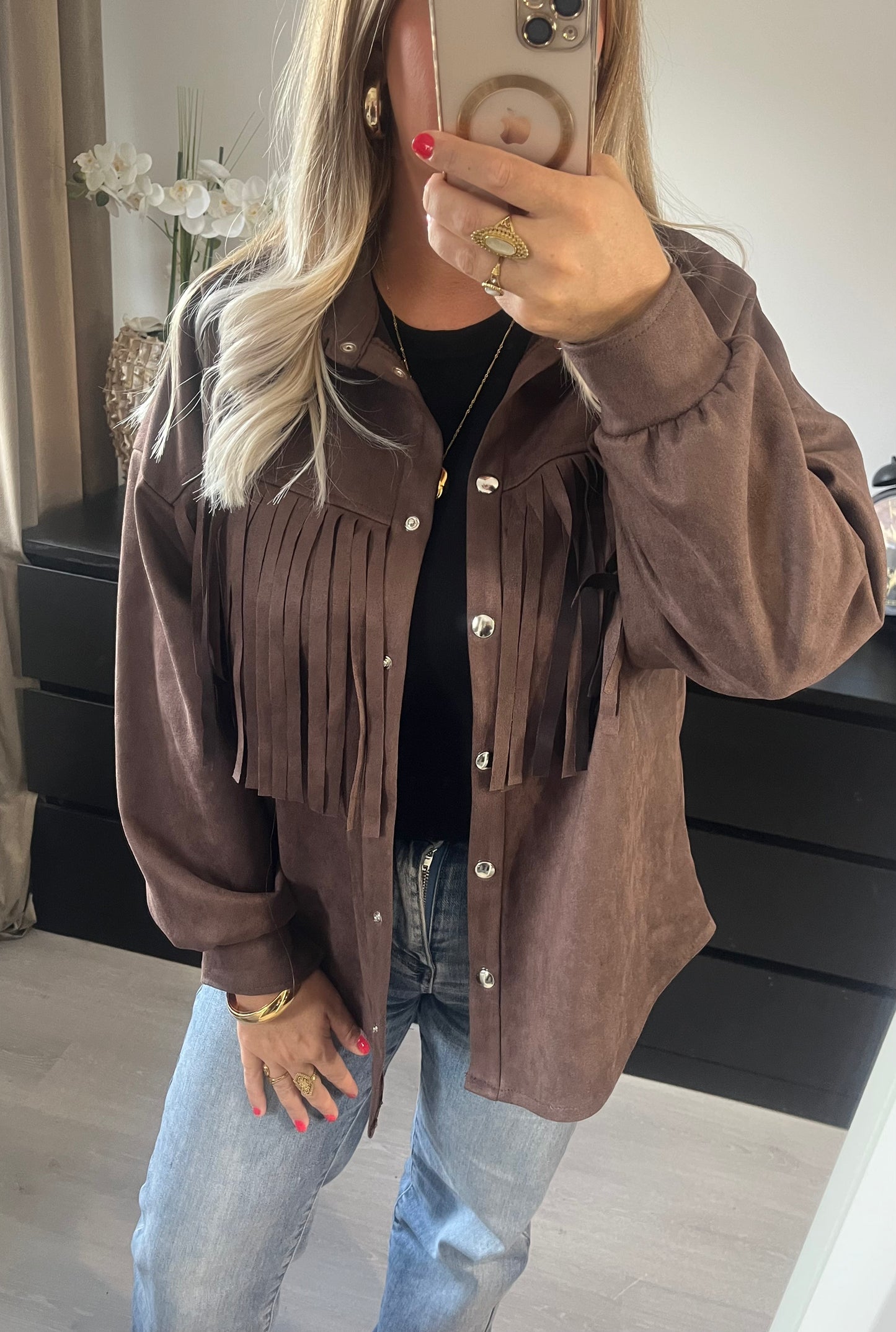 Top Celeste Franjes | Bruin