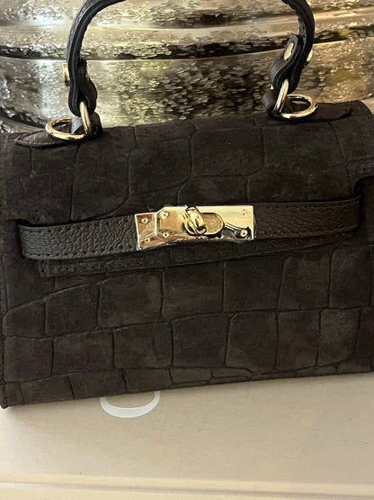 Leya Bag Croco | Donkerbruin