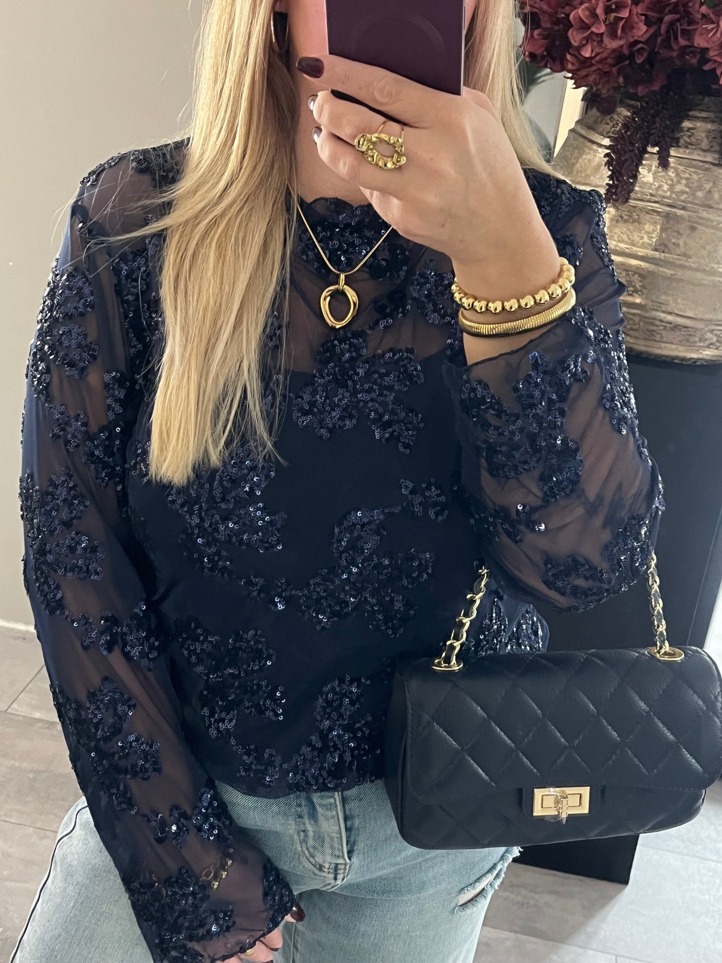 Girls Night Out Mesh Top Donkerblauw | Plussize🩷