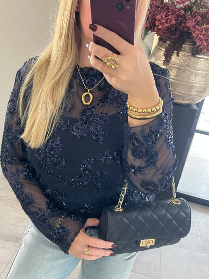 Girls Night Out Mesh Top Donkerblauw | Plussize🩷