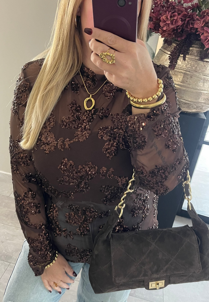 Girls Night Out Mesh Top Bruin | Plussize🤎