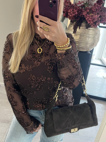 Girls Night Out Mesh Top Bruin | Plussize🤎