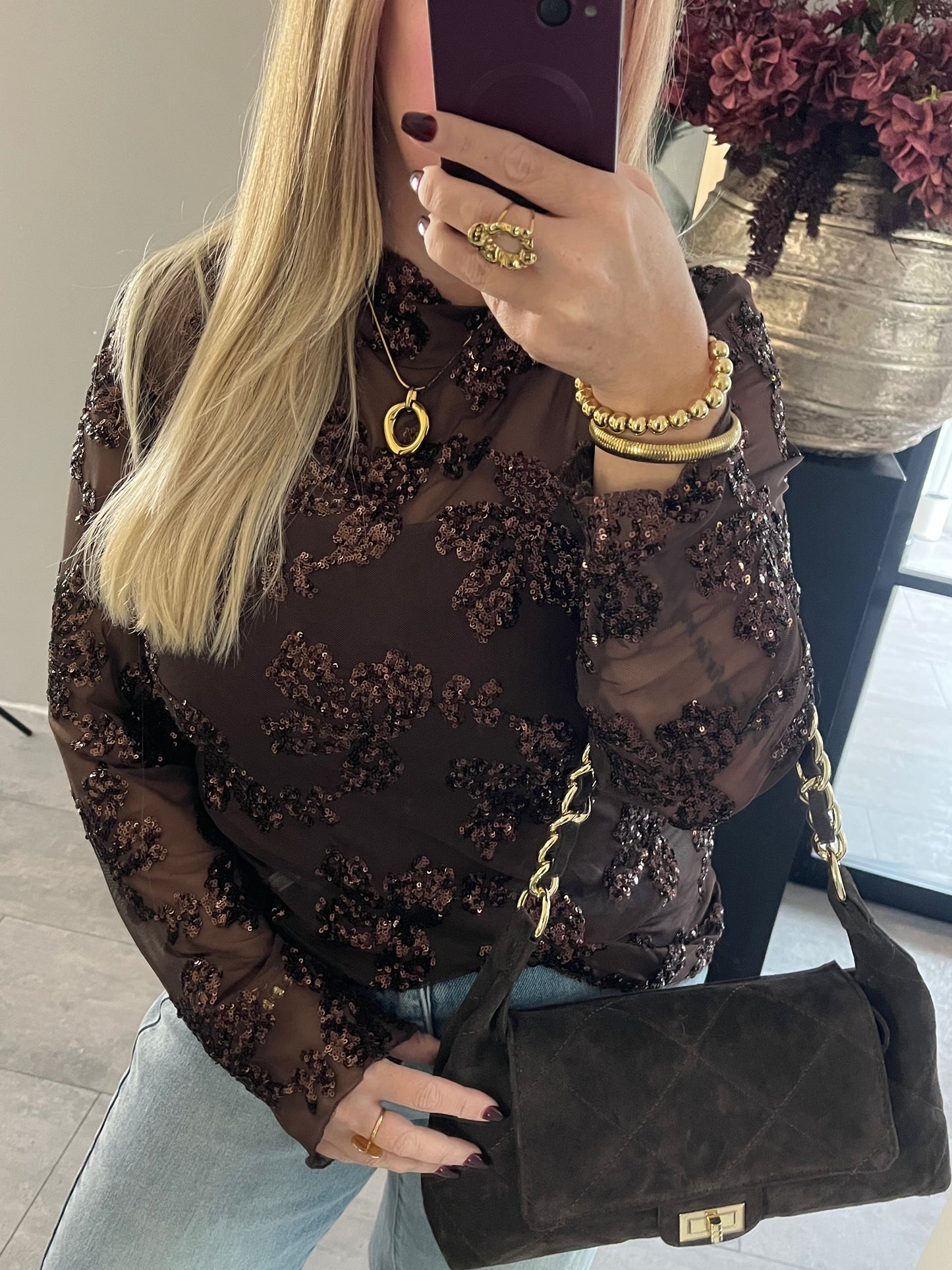 Girls Night Out Mesh Top Bruin | Plussize🤎