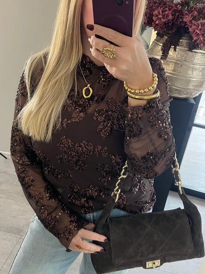 Girls Night Out Mesh Top Bruin | Plussize🤎