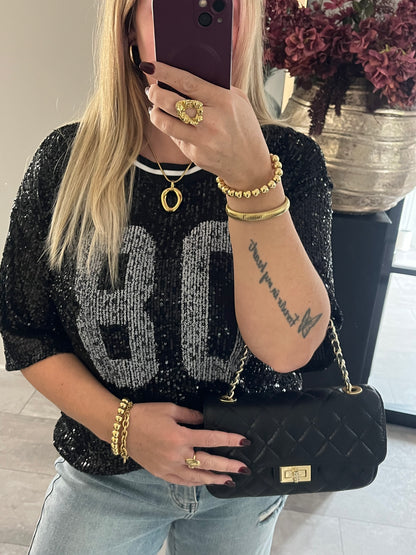 Melody Pailletten Top | Zwart