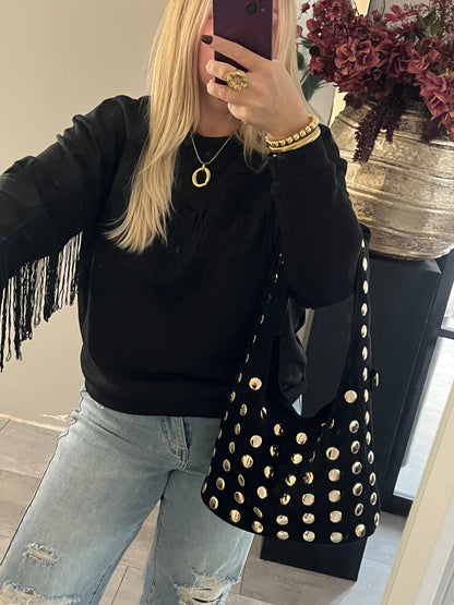 Gina Fringe Sweatshirt | Zwart