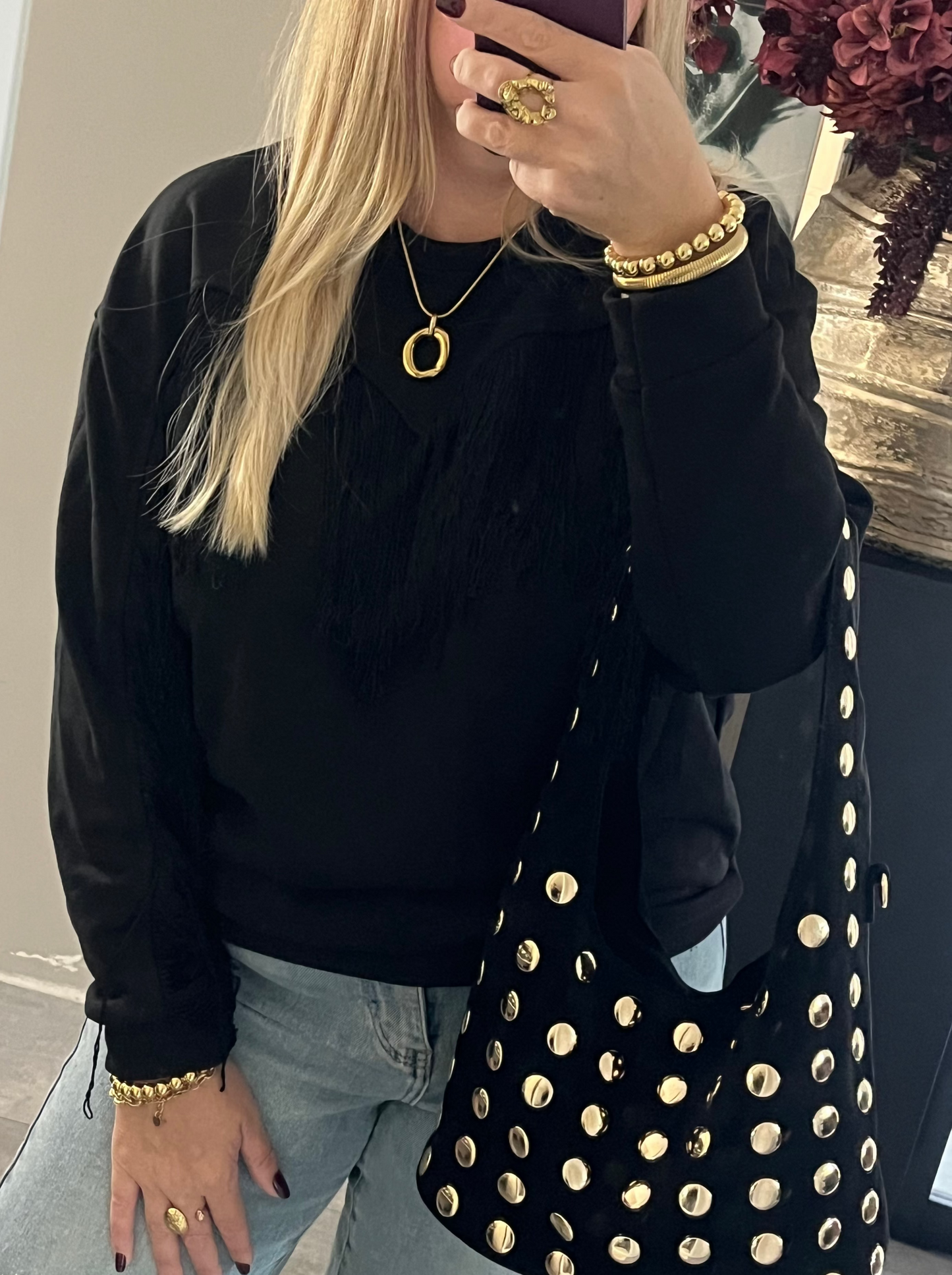 Gina Fringe Sweatshirt | Zwart