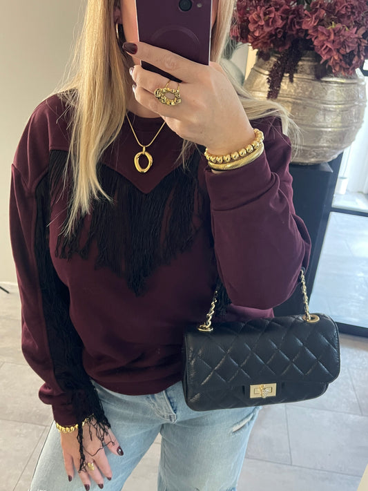Gina Fringe Sweatshirt | Bordeaux