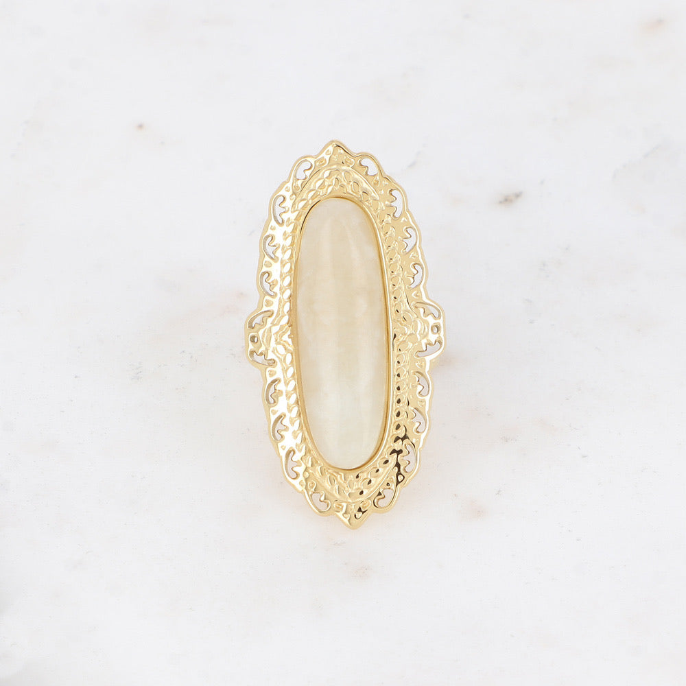 Bague Boho Grosse Pierre Écru | R015