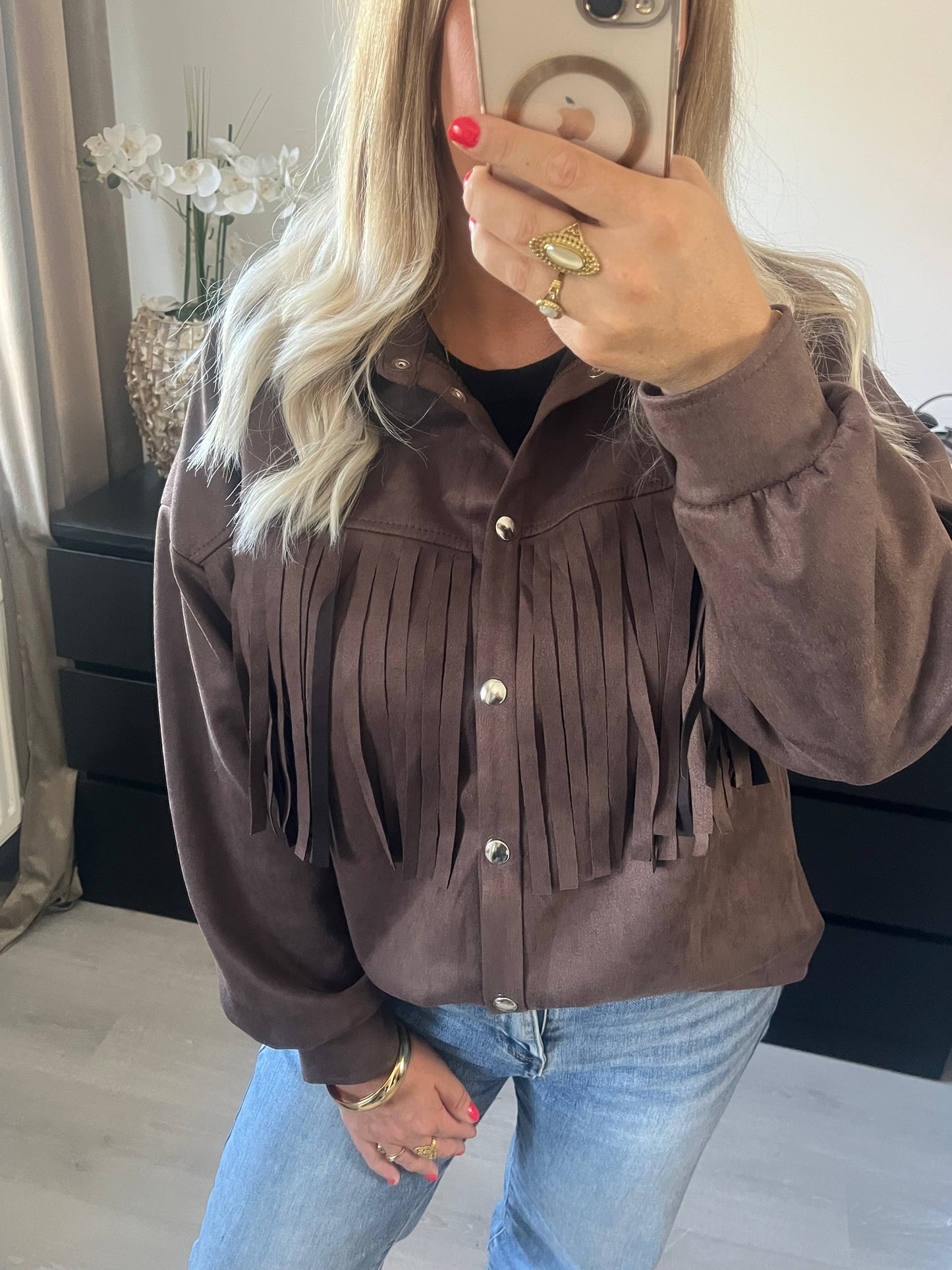 Top Celeste Franjes | Bruin