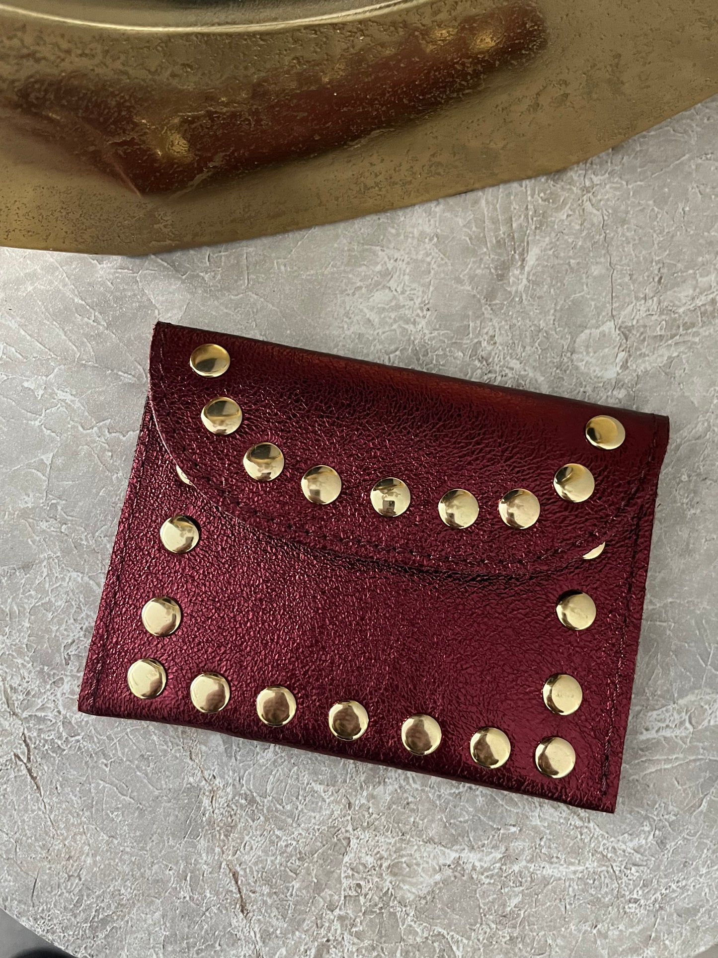 Jenna Metallic Leather Card Holder | Bordeaux