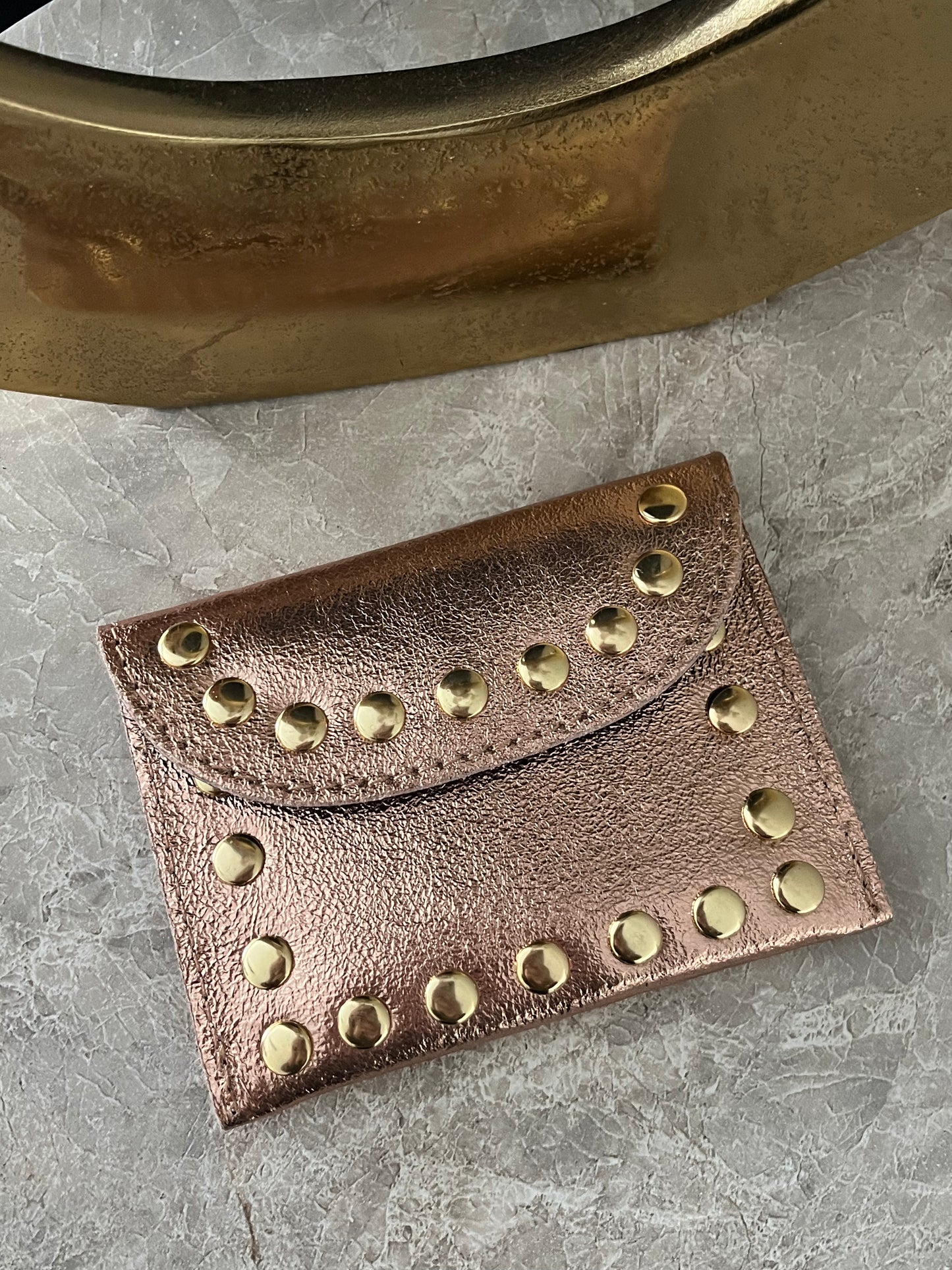 Jenna Metallic Leather Card Holder | Champagne