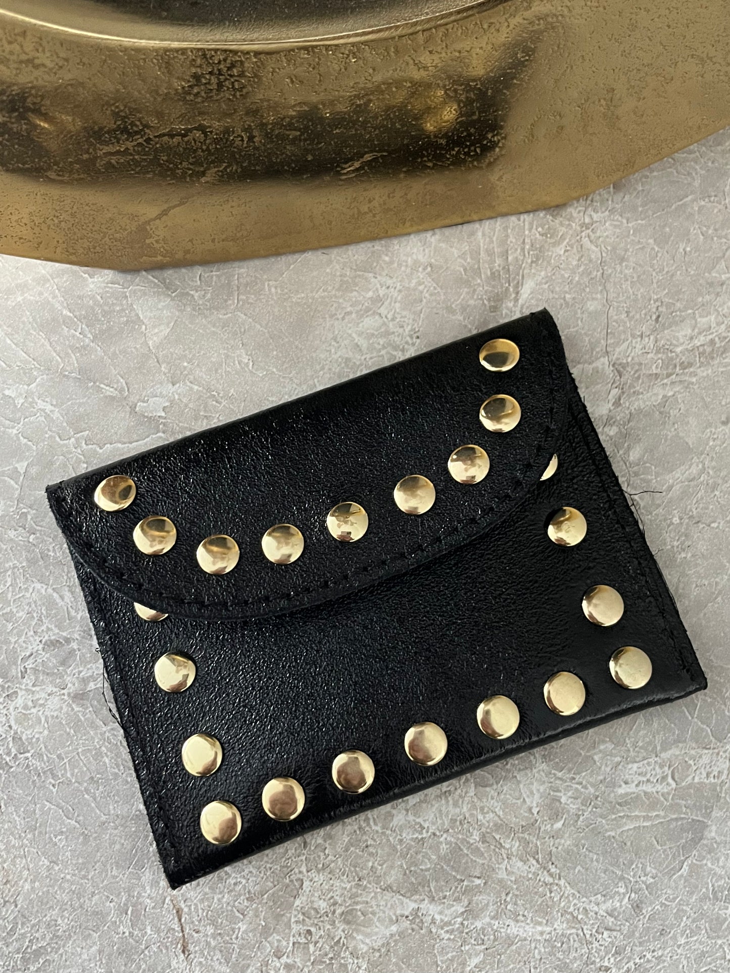 Jenna Metallic Leather Card Holder | Black